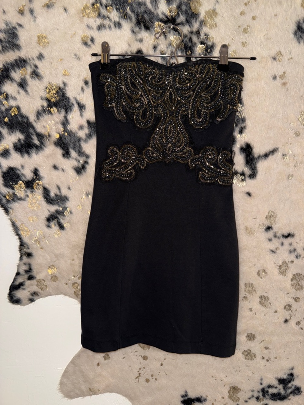 Free People Black Strapless Dress with Gold Beaded Embellishment